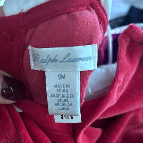 NWT Ralph Lauren Pleated Velour Red-Footed Coverall Baby Boy 9 month - Picture 5 of 6
